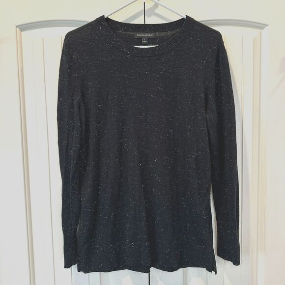Banana Republic Sweaters - WMS Banana Republic 'Sparkle Crew' Lightweight Black & Gold Metallic Sweater L